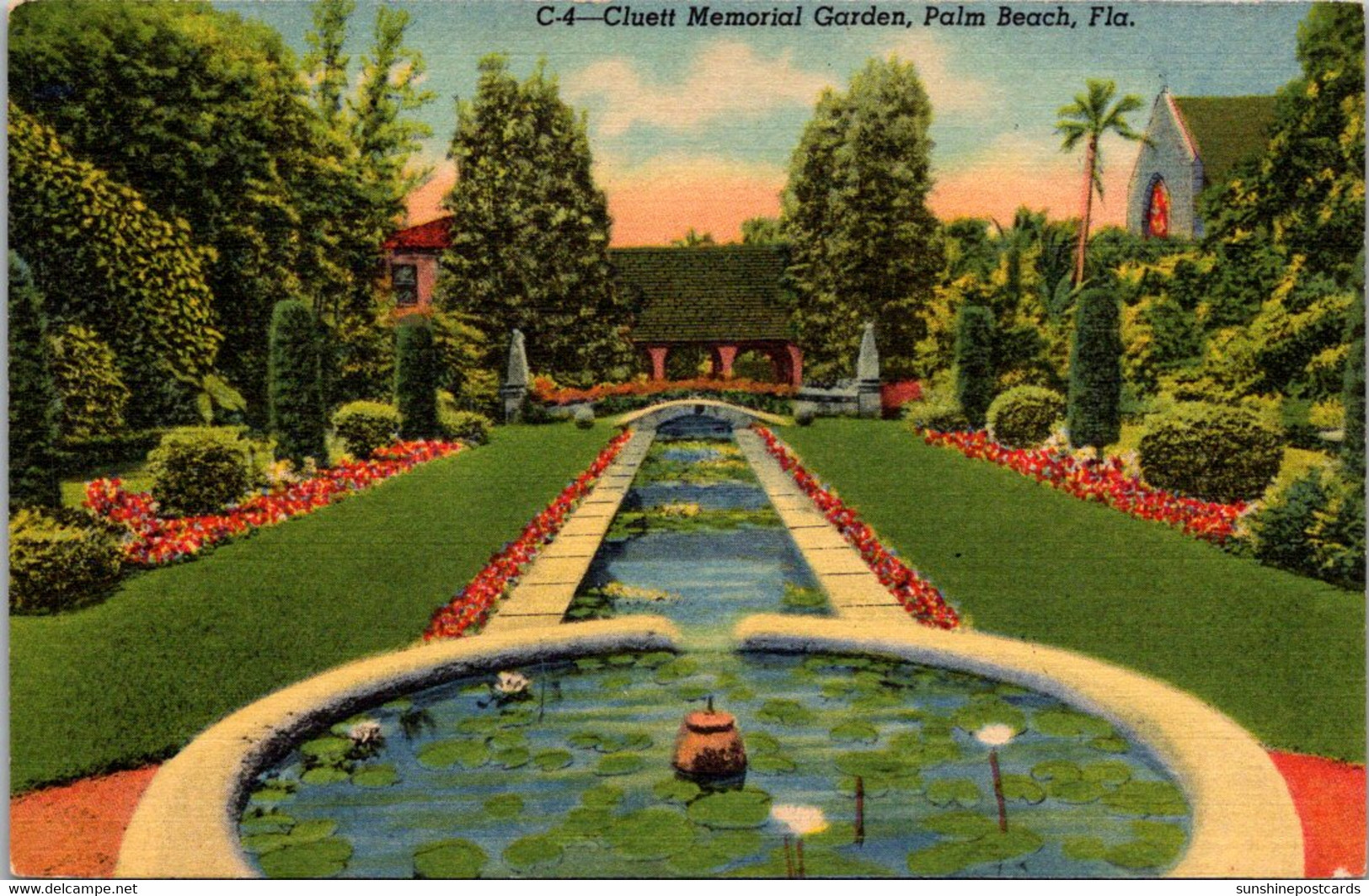 Florida Palm Beach Cluett Memorial Garden 1955 Curteich - Palm Beach