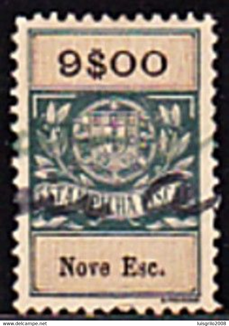 Fiscal/ Revenue, Portugal - Estampilha Fiscal -|- Série De 1929 - 9$00 - Usado