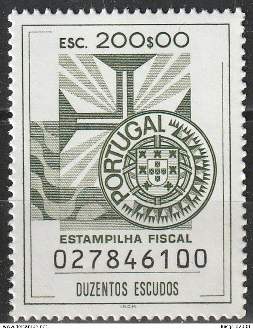 Fiscal/ Revenue, Portugal - Estampilha Fiscal, Série De 1990 -|- 200$00 - MNH** - Unused Stamps