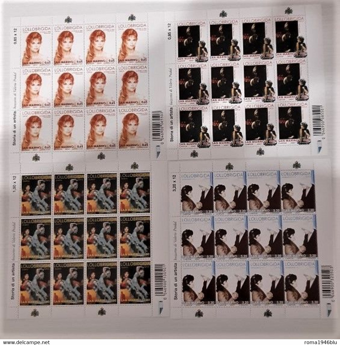 SAN MARINO 1997 GINA LOLLOBRIGIDA 4 MINIFOGLI CODICE A BARRE ** MNH - Blocchi & Foglietti