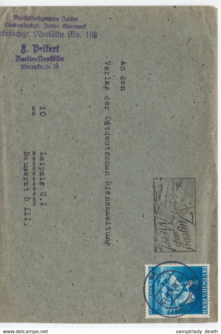 Brief, Berlin Neukölln, "Reichsfachgruppe Imker Kurmark",,gel. 1942, Nach Leipzig - Cartas & Documentos