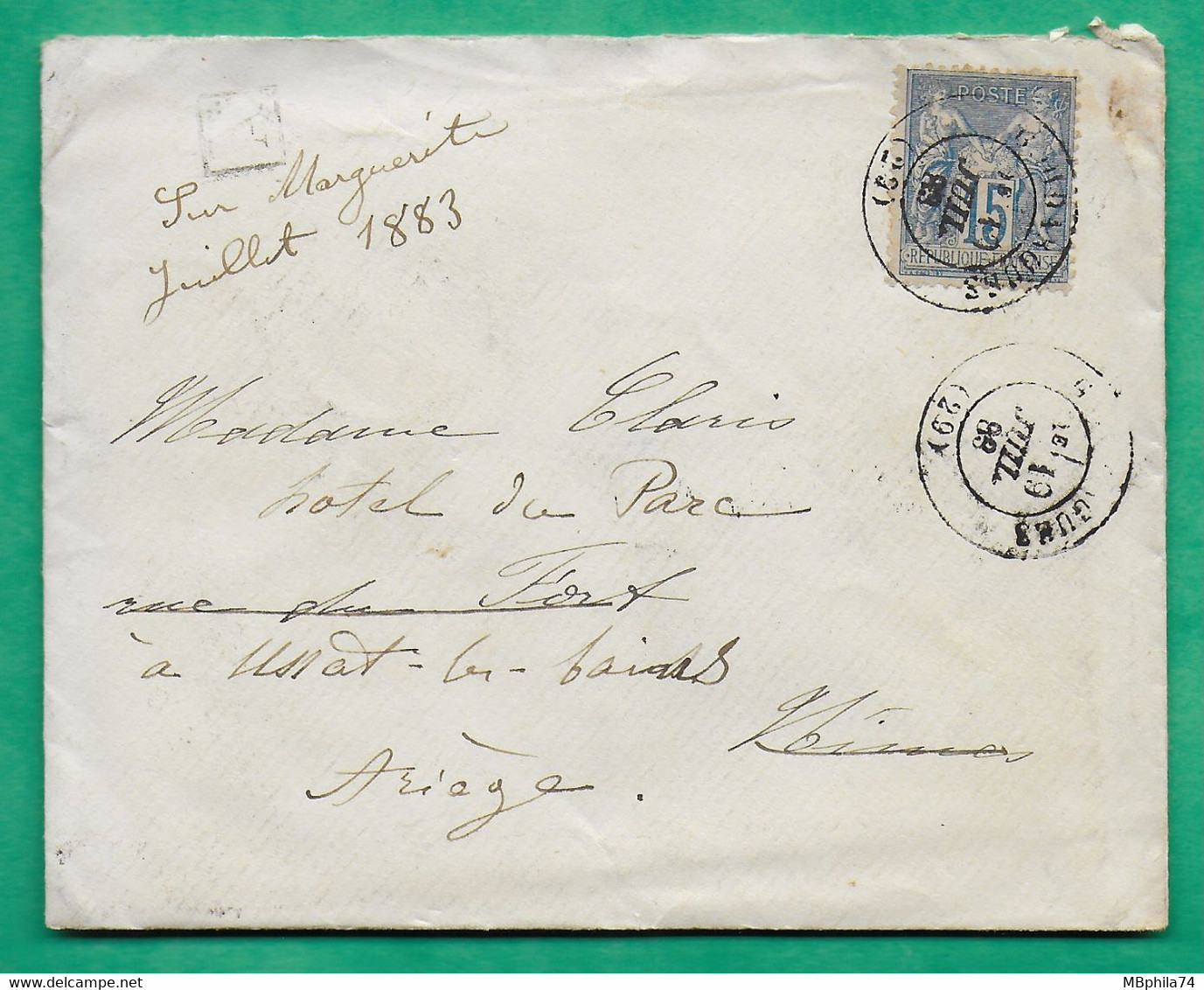 N°90 SAGE CAD TYPE 17 GOUDARGUES GARD BOITE URBAINE A POUR FOIX REEXPEDIE USSAT LES BAINS ARIEGE 1883 COVER FRANCE - 1877-1920: Periodo Semi Moderno