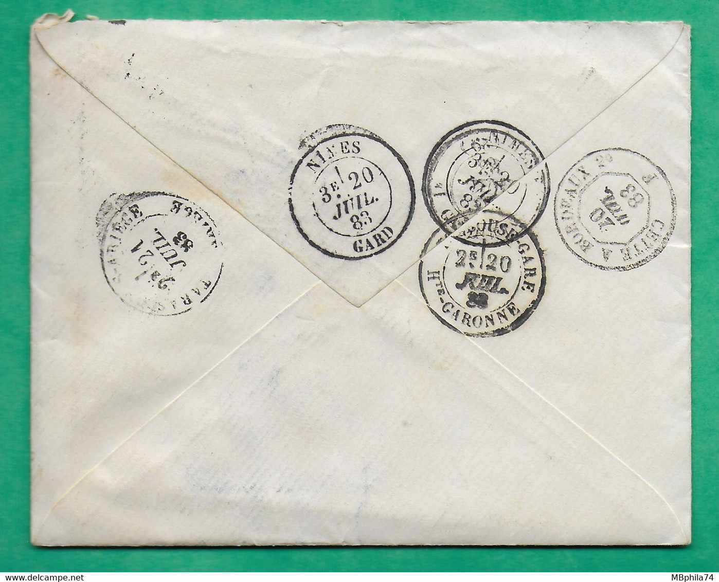 N°90 SAGE CAD TYPE 17 GOUDARGUES GARD BOITE URBAINE A POUR FOIX REEXPEDIE USSAT LES BAINS ARIEGE 1883 COVER FRANCE - 1877-1920: Periodo Semi Moderno