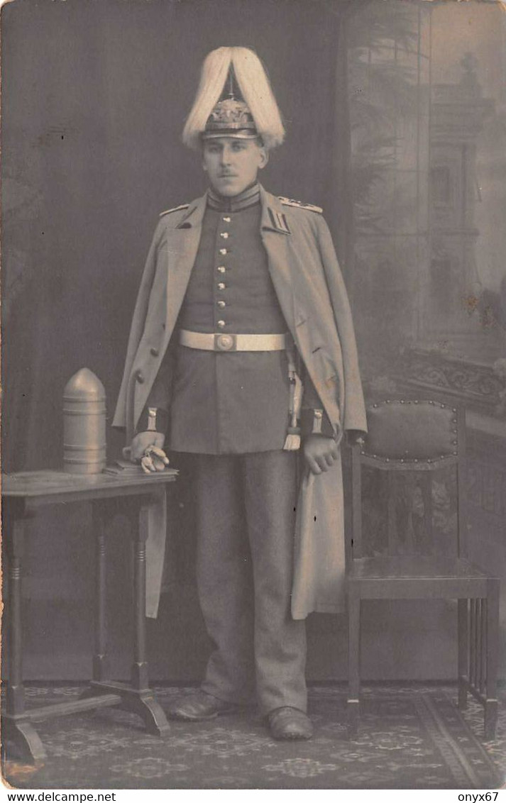 Carte Postale Photo Militaire Allemand Coiffe Crinière Casque Pointe-Ceinturon-Krieg-Guerre-14/18 - Guerre 1914-18