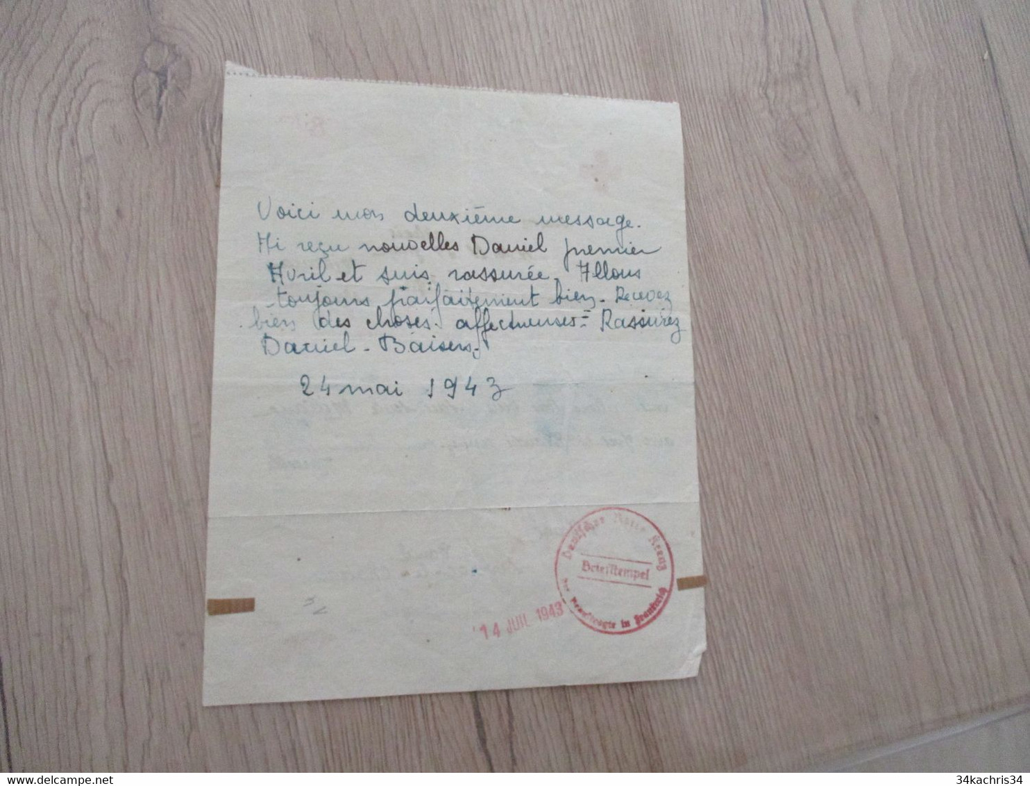 Lettre France Algérie Croix Rouge Française Alger  Censure Message à Transmettre Séverac Aveyron 1943 - Oorlog 1939-45