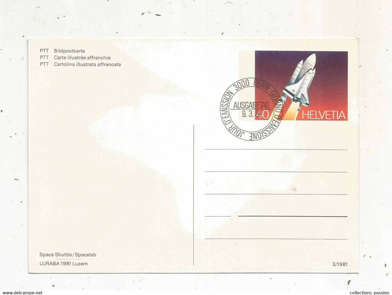 FDC , Premier Jour , Suisse , Sur Carte Illustrée Affranchie , 3000 BERN , 1981, SPACE SHUTTLE, SPACELAB , PTT - FDC
