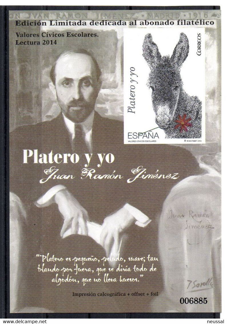 Hoja De Edicion Limitada Valores Civicos Platero Y Yo. - Hojas Conmemorativas