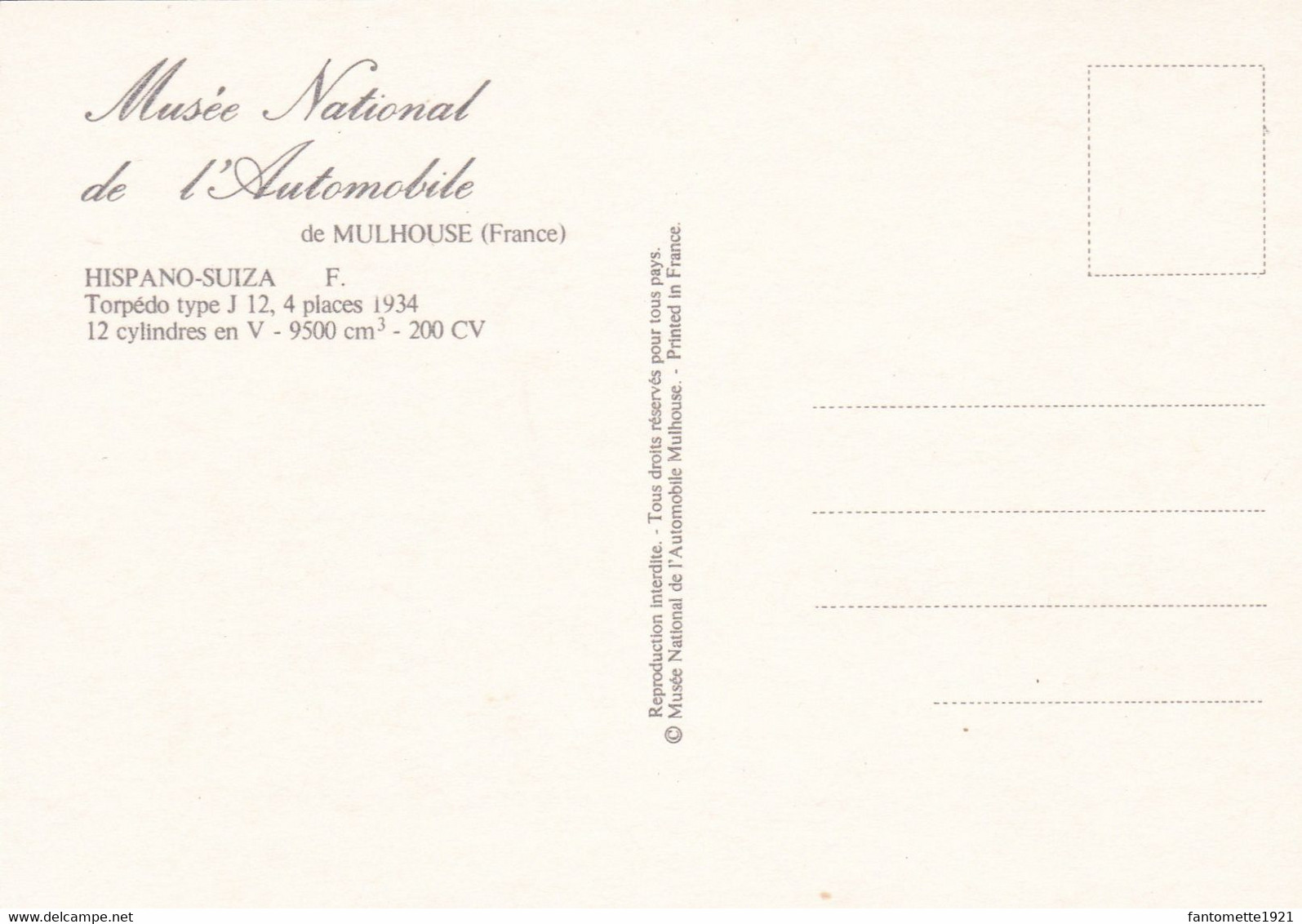 HISPANO SUIZA TORPEDO TYPE J12 4 PLACES 1934 (clo5) - Sonstige & Ohne Zuordnung