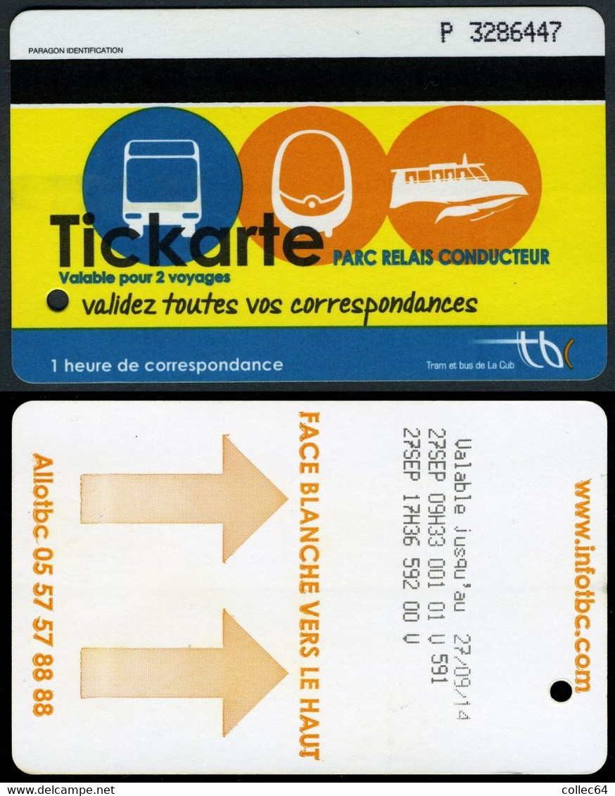 BORDEAUX -  Ticket "Tickarte" De La CUB (Communauté Urbaine Bordelaise) - Europa