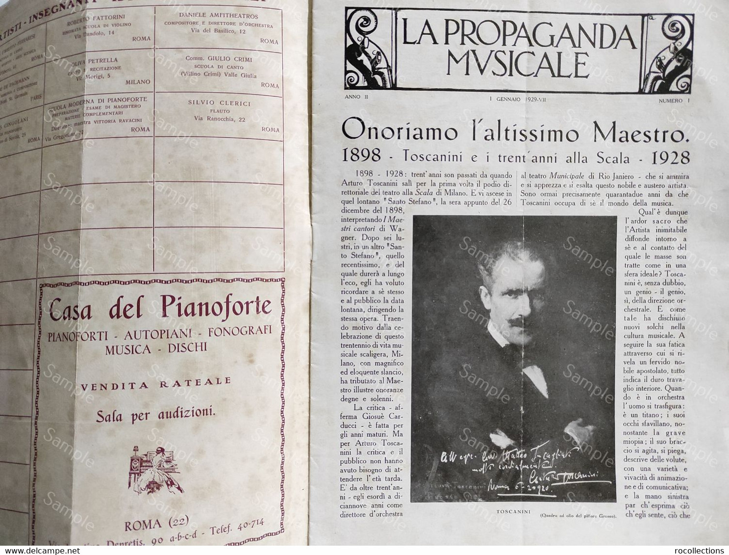 Italian Magazine LA PROPAGANDA MUSICALE 1929 Onore Al Maestro Toscanini And Thirty Years At La Scala. Stravinski Interv. - Music