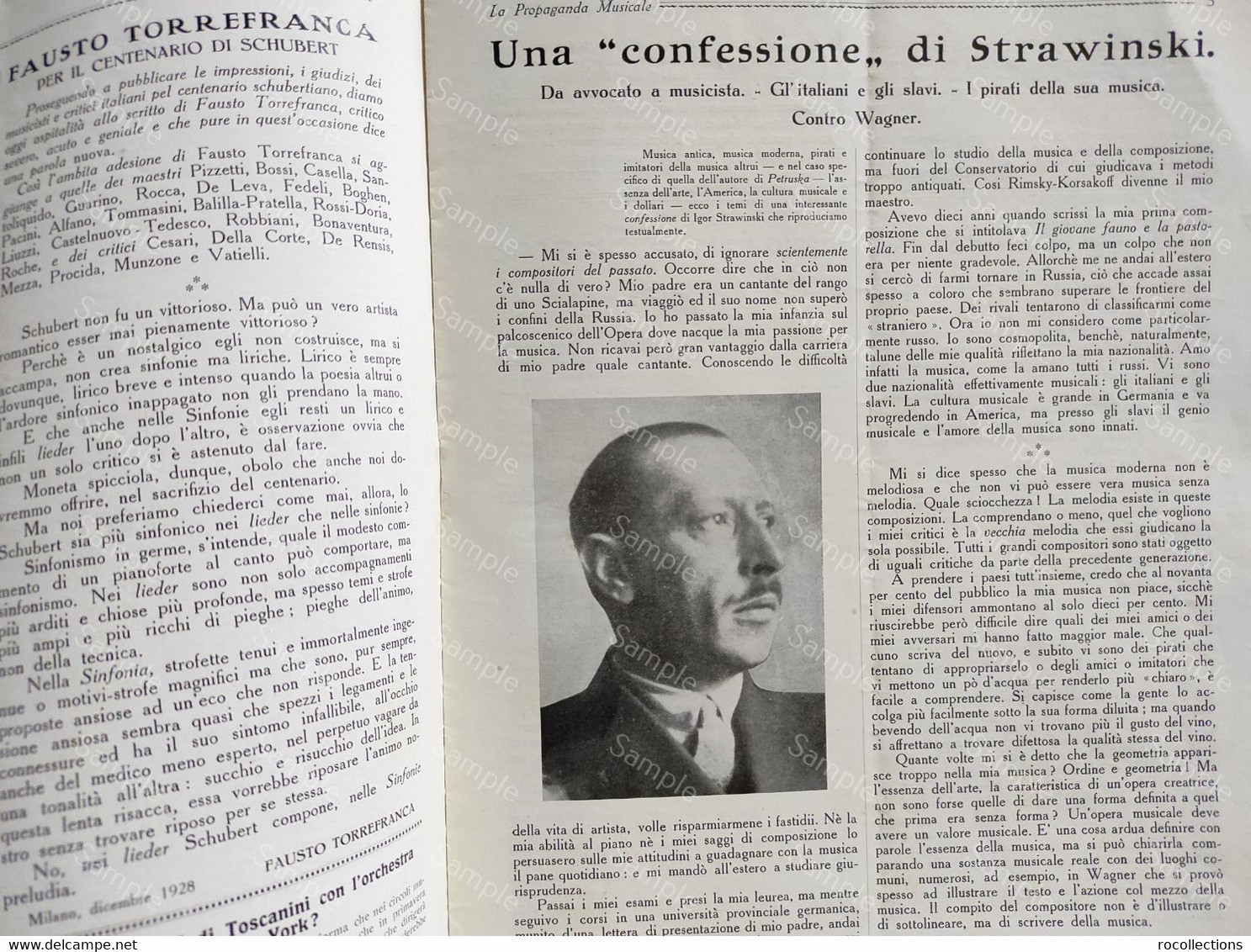 Italian Magazine LA PROPAGANDA MUSICALE 1929 Onore Al Maestro Toscanini And Thirty Years At La Scala. Stravinski Interv. - Music