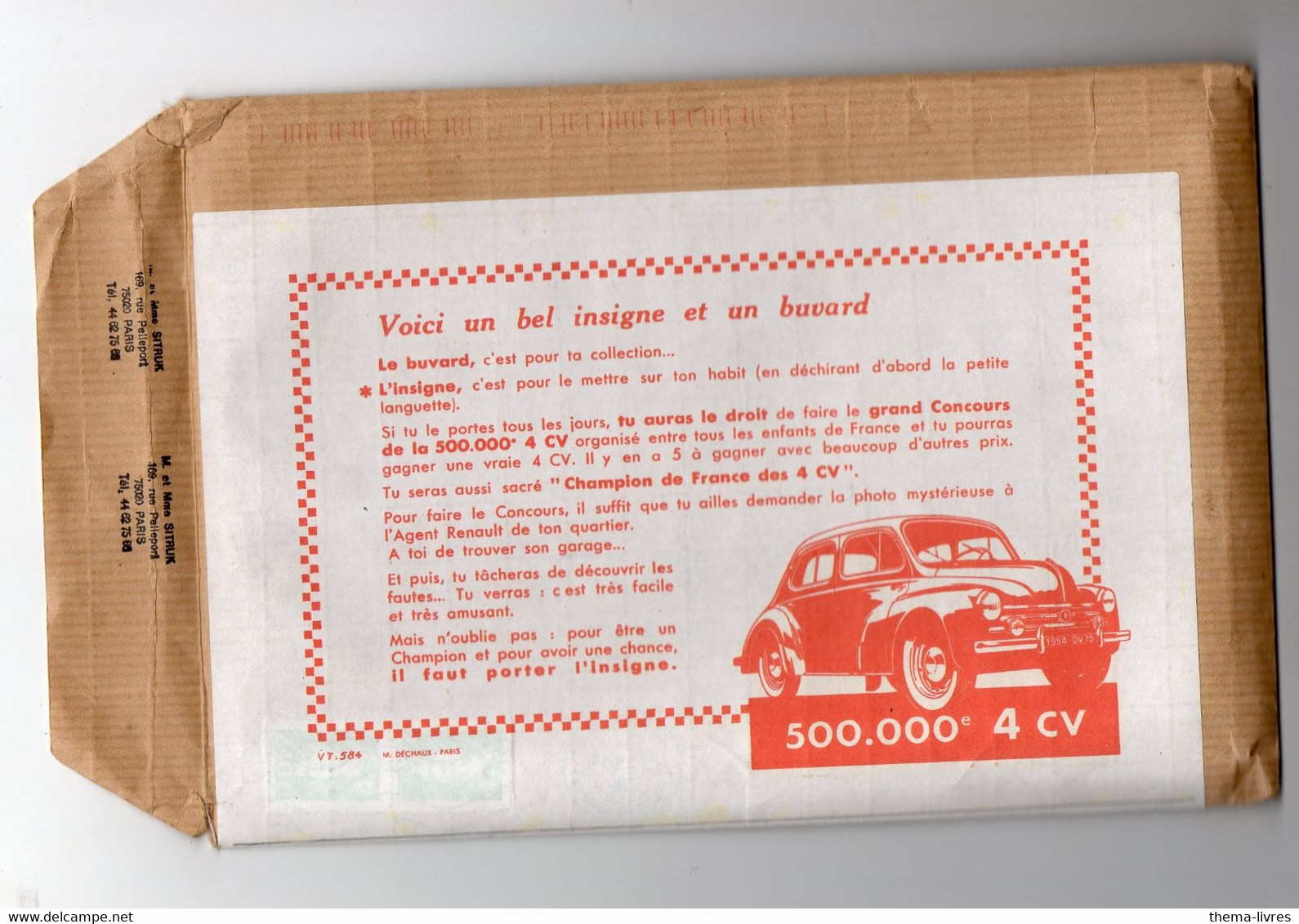 Enveloppe Kraft Contenant 36 Buvards Neufs Identiques  4CV Renault   (M3480) - Automobile