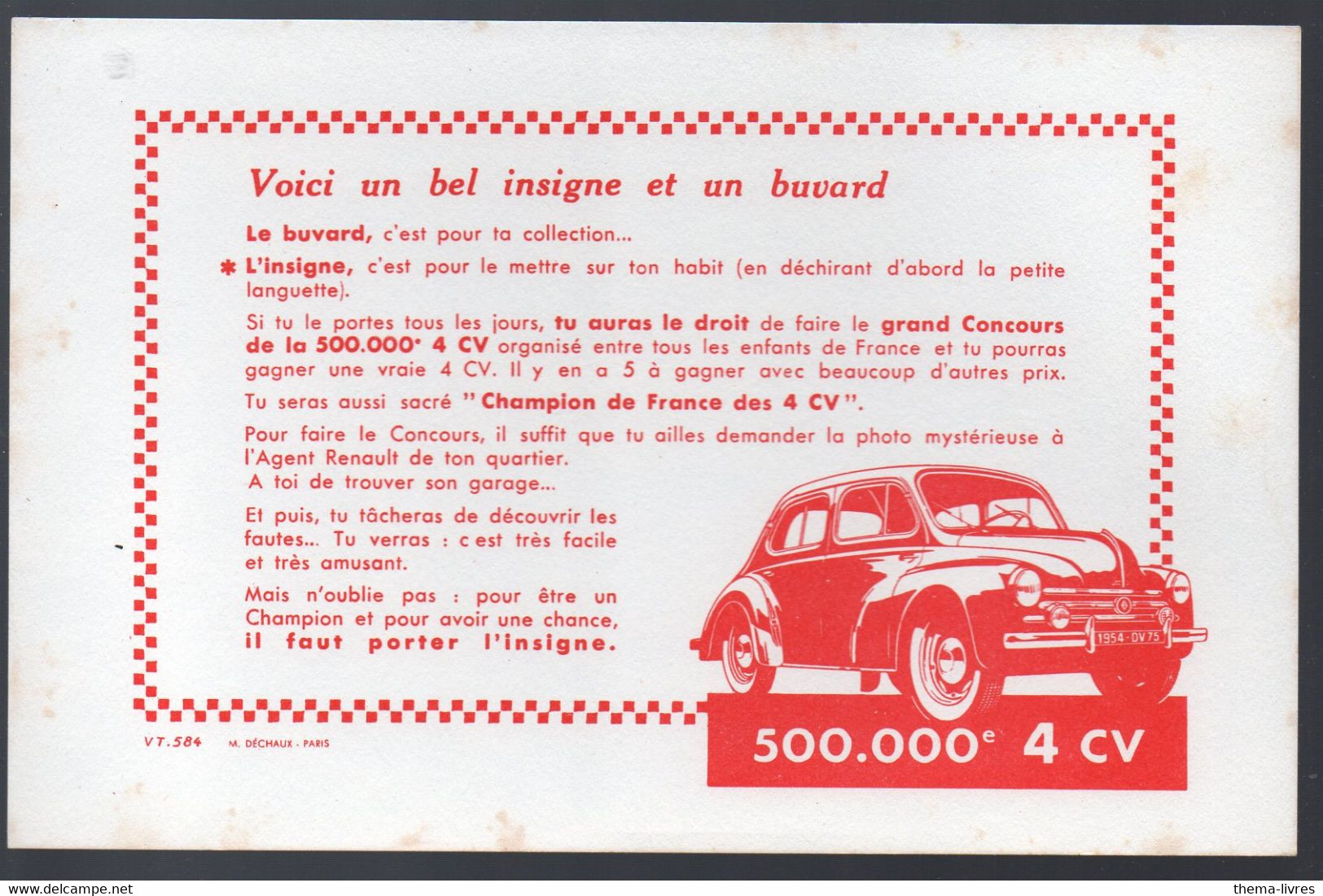 Buvard  Neuf    4CV Renault   (M3481) - Macchina