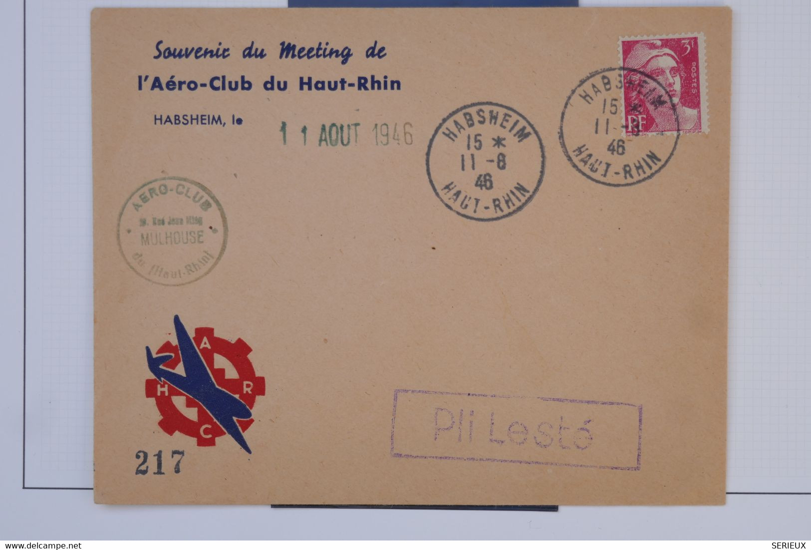 AU17  FRANCE  BELLE LETTRE 1946 MEETING MUHLOUSE HAUT RHIN HABSHEIM EN PLI LESTé   ++ AFFRANCH. PLAISANT - 1960-.... Briefe & Dokumente