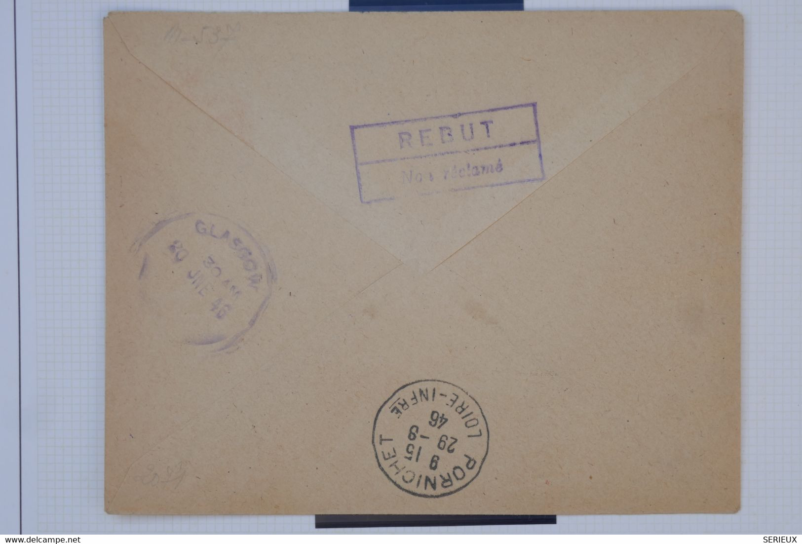 AU17  FRANCE  BELLE LETTRE RECOM.  1946 IER VOL  PARIS  GLASGOW ENGLAND   ++ AFFRANCH. PLAISANT - 1960-.... Briefe & Dokumente