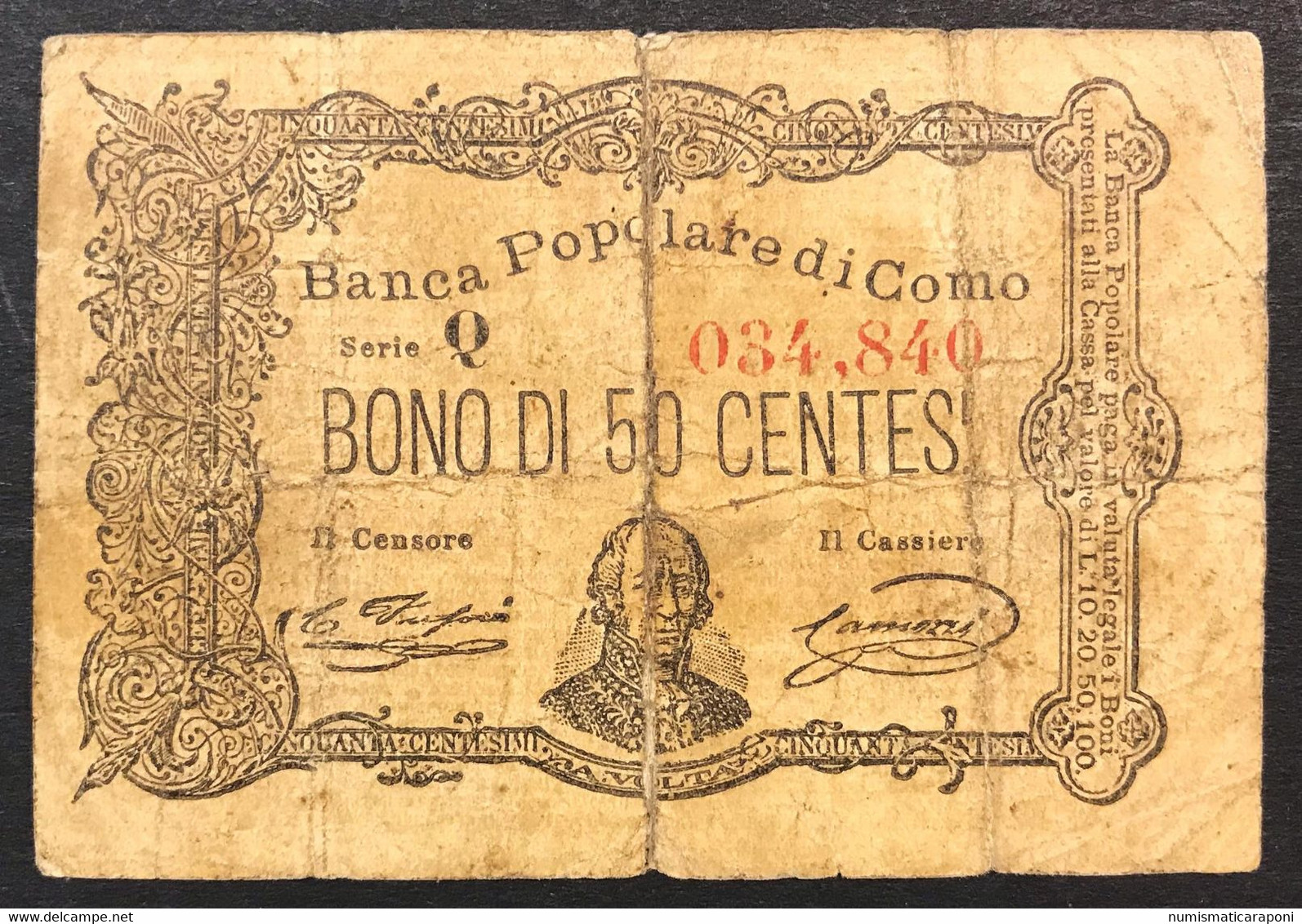 Banca Popolare Di Como 50 Cents  Biglietti Fiduciario Antico Restauro LOTTO 3422 - Other & Unclassified