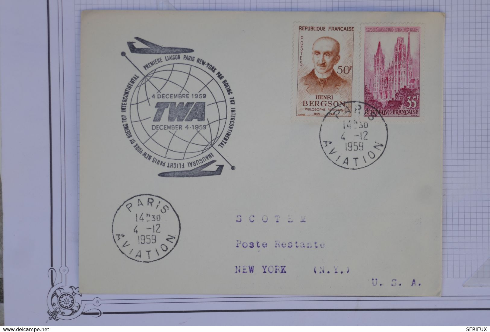 AU17  FRANCE  BELLE LETTRE  1959  1ER VOL PARIS  POUR NEW YORK  USA   ++ AFFRANCH. PLAISANT - 1927-1959 Lettres & Documents