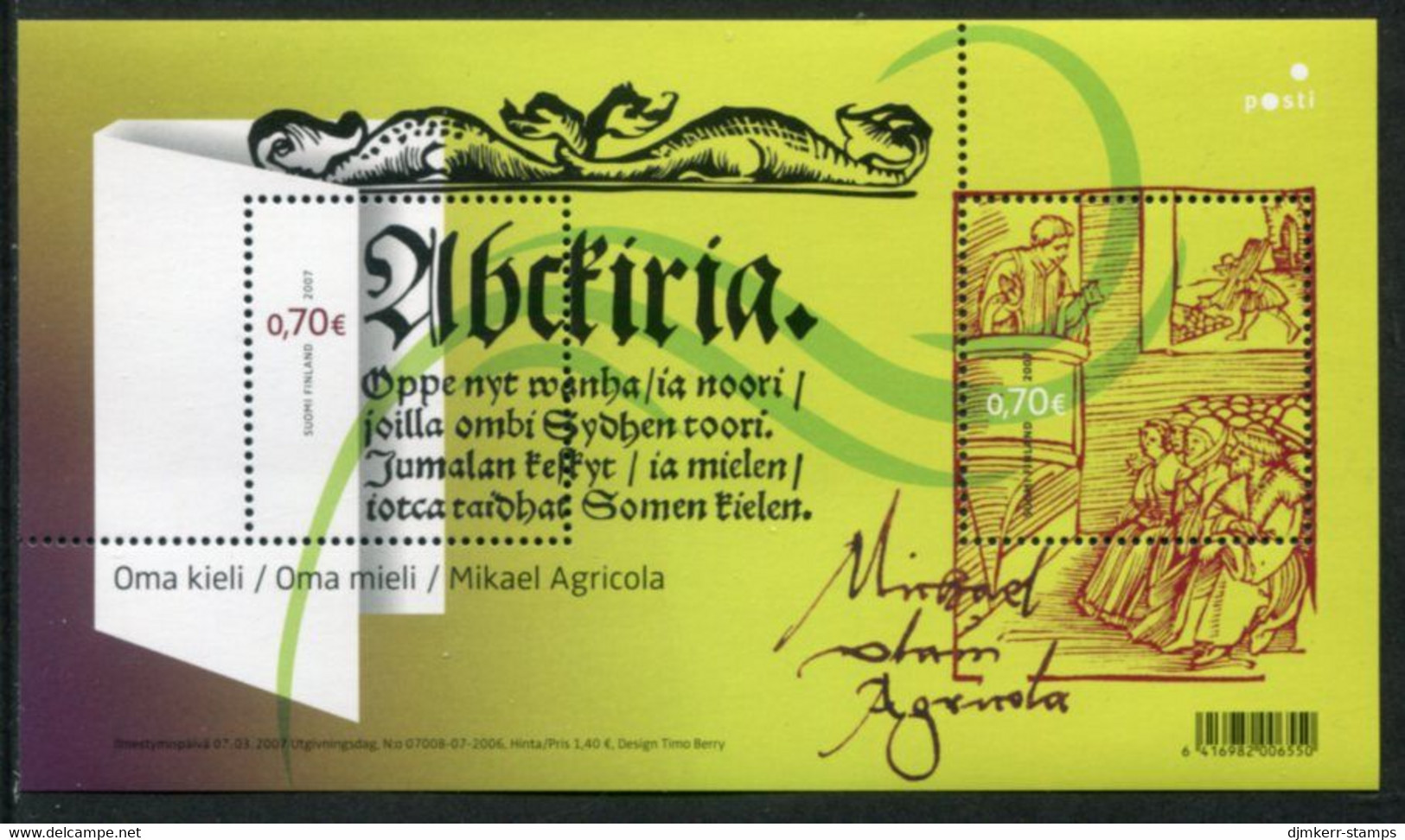 FINLAND 2007 Agricola Death Anniversary Block MNH / **.  Michel  Block 43 - Unused Stamps
