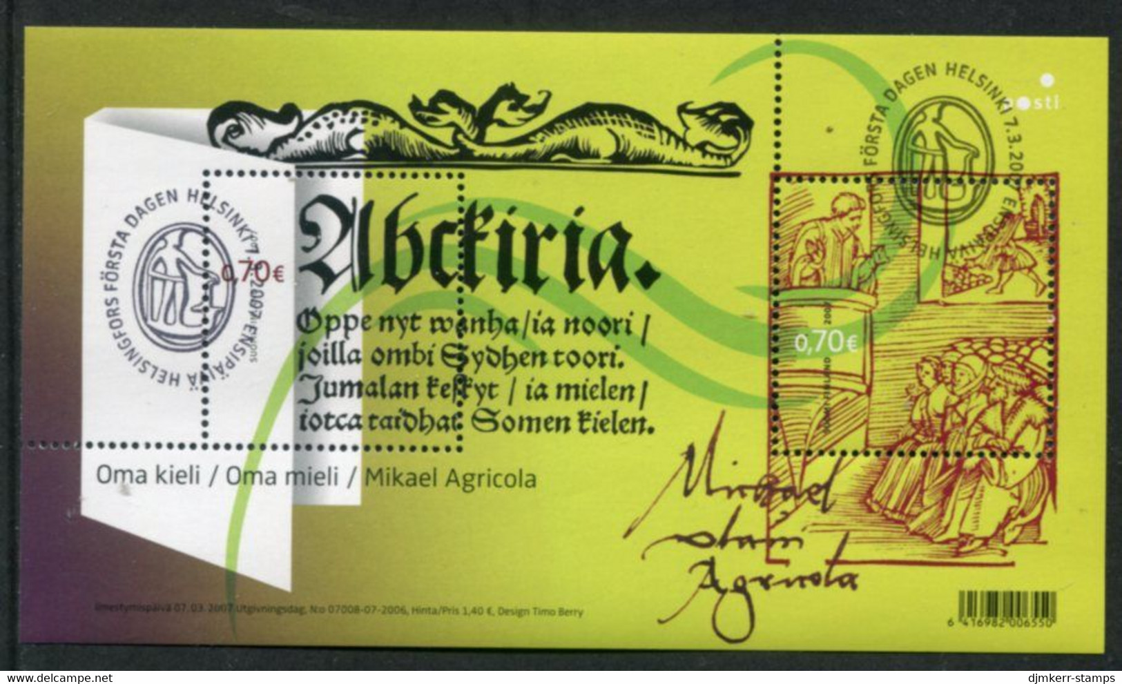 FINLAND 2007 Agricola Death Anniversary Block Used.  Michel  Block 43 - Usados