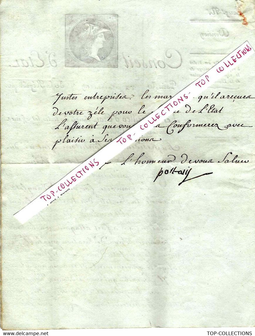 1803 LETTRE AUTOGRAPHE SIGNEE PORTALIS  CONSEIL ETAT  CULTE ORDRE DE MALTE V.Traité D’Amiens HISTORIQUE - Historische Documenten