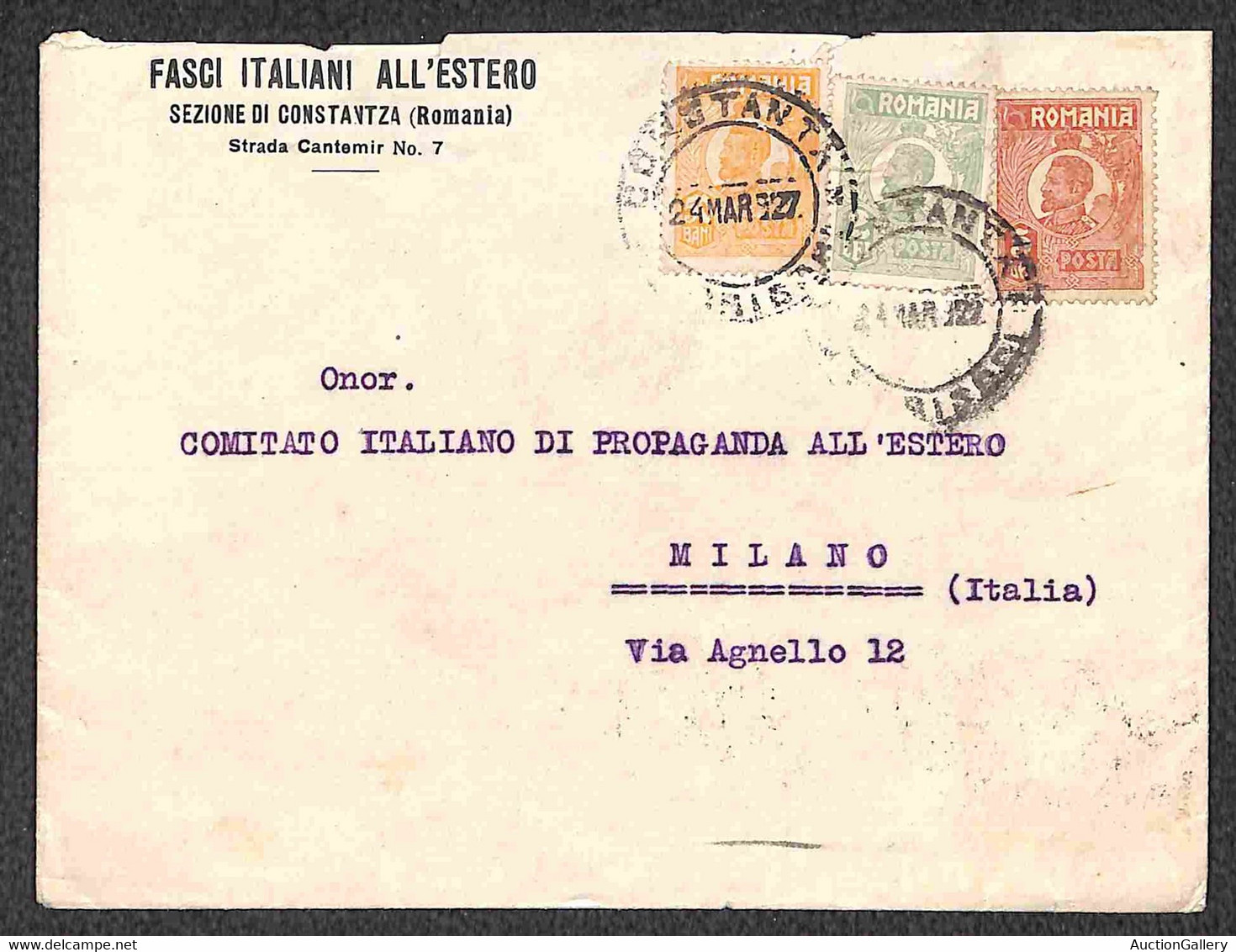 Vittorio Emanuele III - Ferdinando I (270II+274II+280I) - Busta "Fasci Italiani All'Estero" Da Costanza A Milano Del 24. - Autres & Non Classés