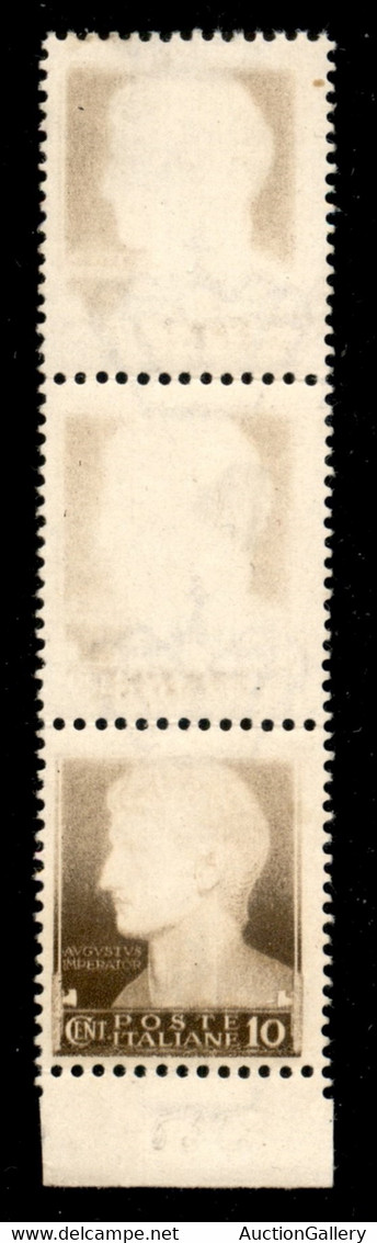 Regno - Vittorio Emanuele III - 1929 - Imperiale - 10 Cent (245b) - Striscia Di Tre Bordo Foglio Con Stampa Da Mancante  - Other & Unclassified