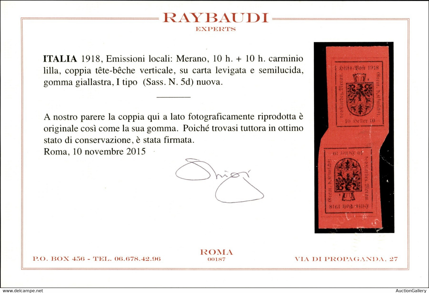 Occupazioni I Guerra Mondiale - Merano - 1918 - 10 Heller (5d) - Coppia Verticale Tete Beche - Gomma Originale - Cert. R - Other & Unclassified