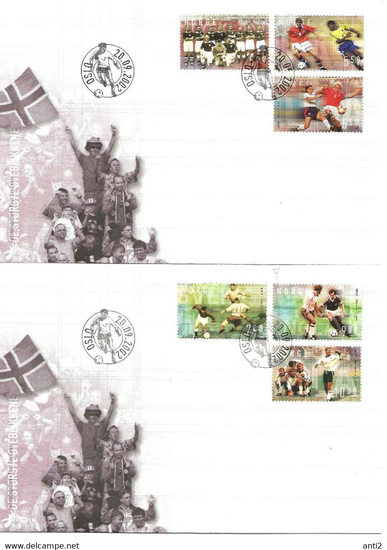 Norway 2002 Norwegian Football 100 Years Anniversary. Mi 1440-1445 In Two  FDCs - Covers & Documents