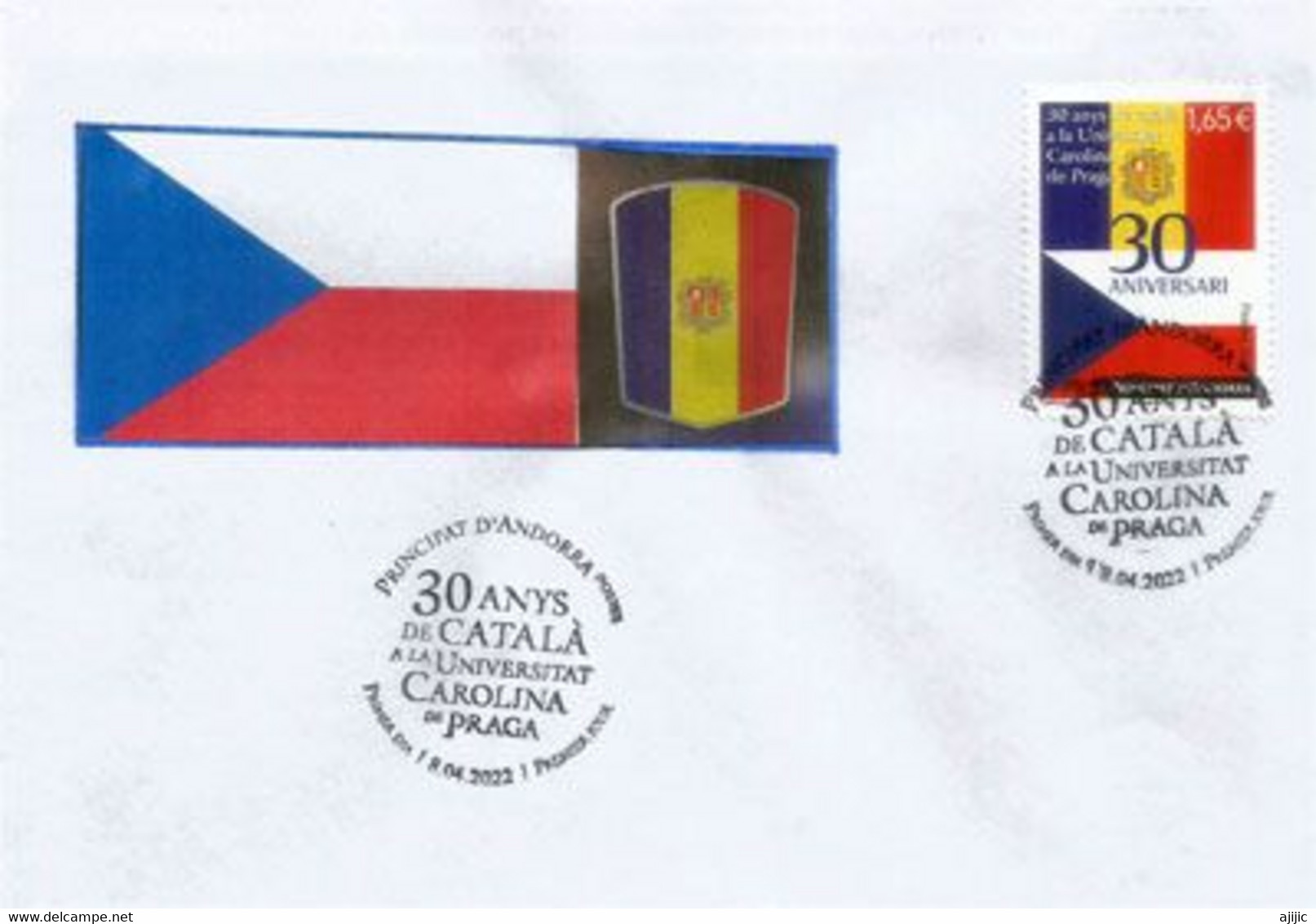 ANDORRE-TCHÉQUIE. Emission Conjointe 2022 (Charles University.Prague). FDC 30 Anys De Català - Storia Postale