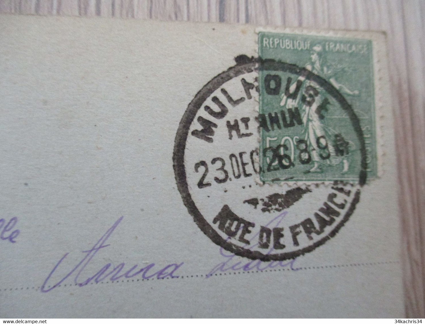 Sur CPA Mulhouse Beau Cachet Provisoire? 23/12/1926 Rue De France - Mechanical Postmarks (Other)