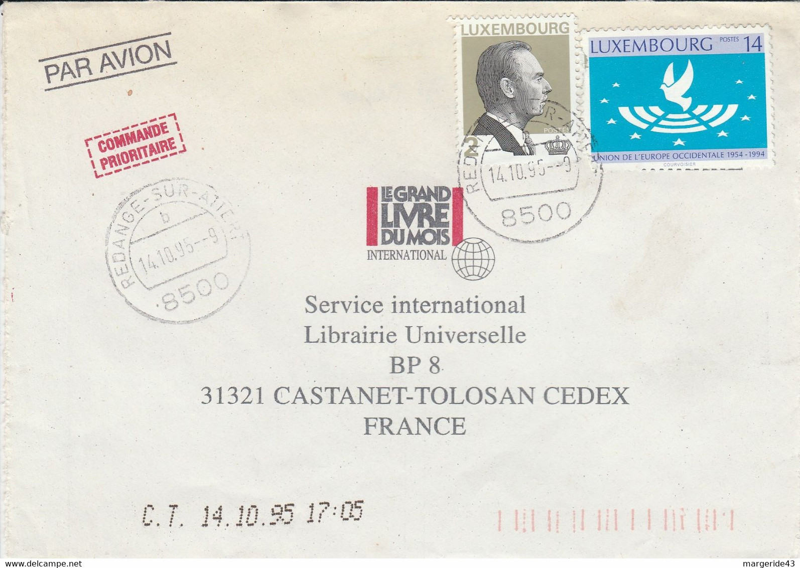 LUXEMBOURG AFFRANCHISSEMENT COMPOSE SUR LETTRE POUR LA FRANCE 1995 - Lettres & Documents