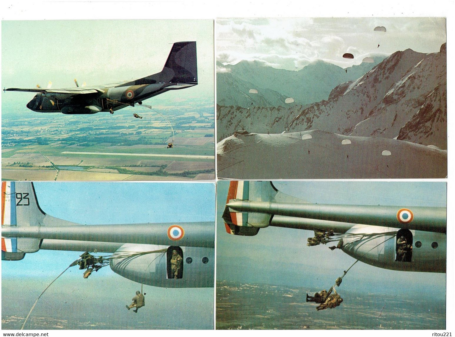 Lot 4 Cpm Militaria Soldat PARACHUTISME - AVION Parachute Sortie TRANSALL C 160 LARGAGE D UN NORD 2.501 Saut Sur Neige - Parachutting