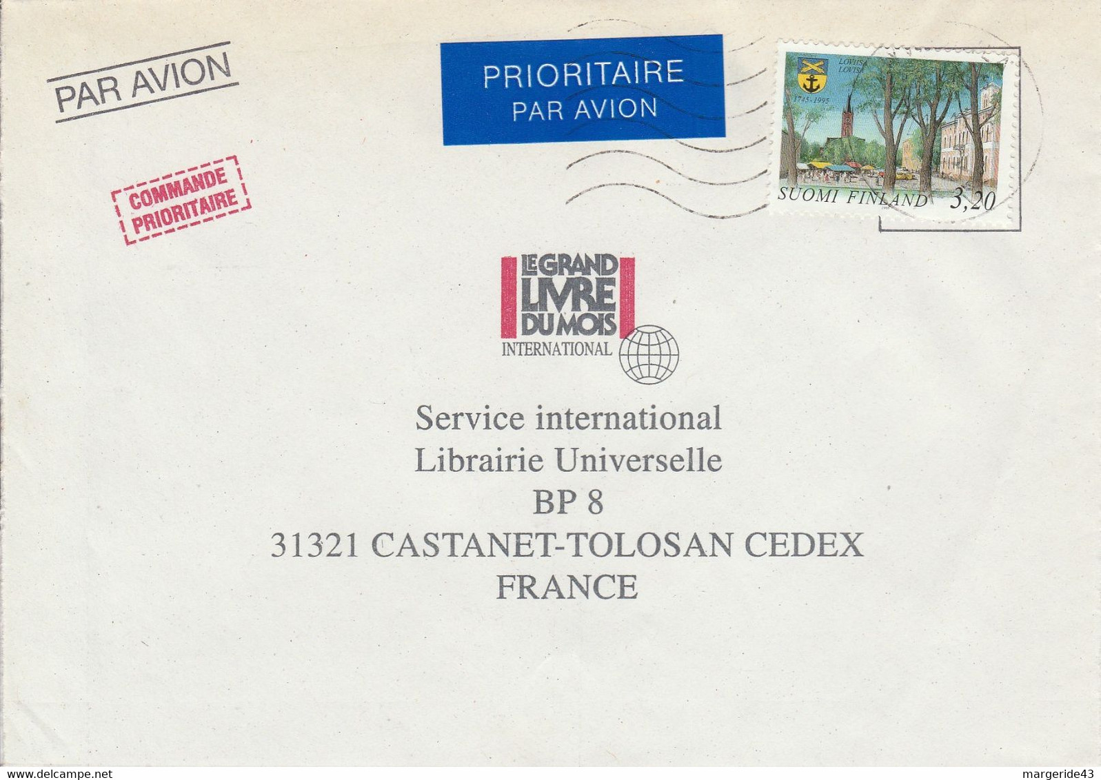 FINLANDE SEUL SUR LETTRE POUR LA FRANCE 1995 - Briefe U. Dokumente