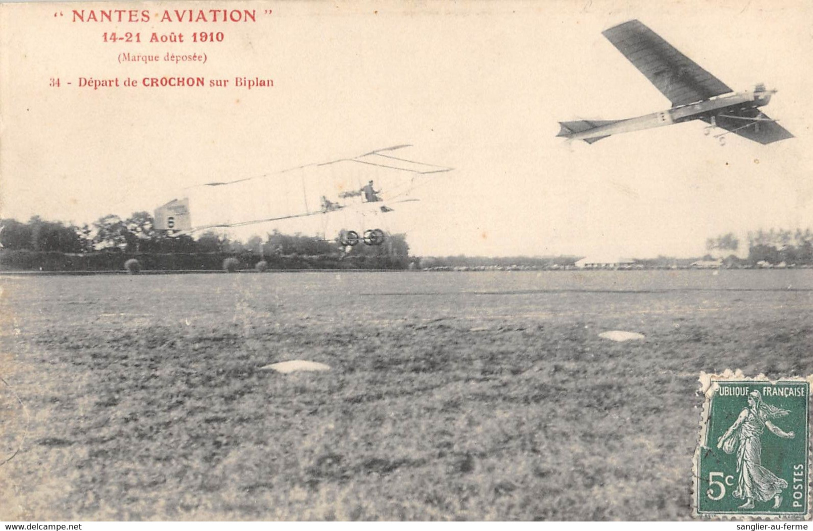 CPA 44 NANTES AVIATION 1910 DEPART DE CROCHON SUR BIPLAN - Nantes