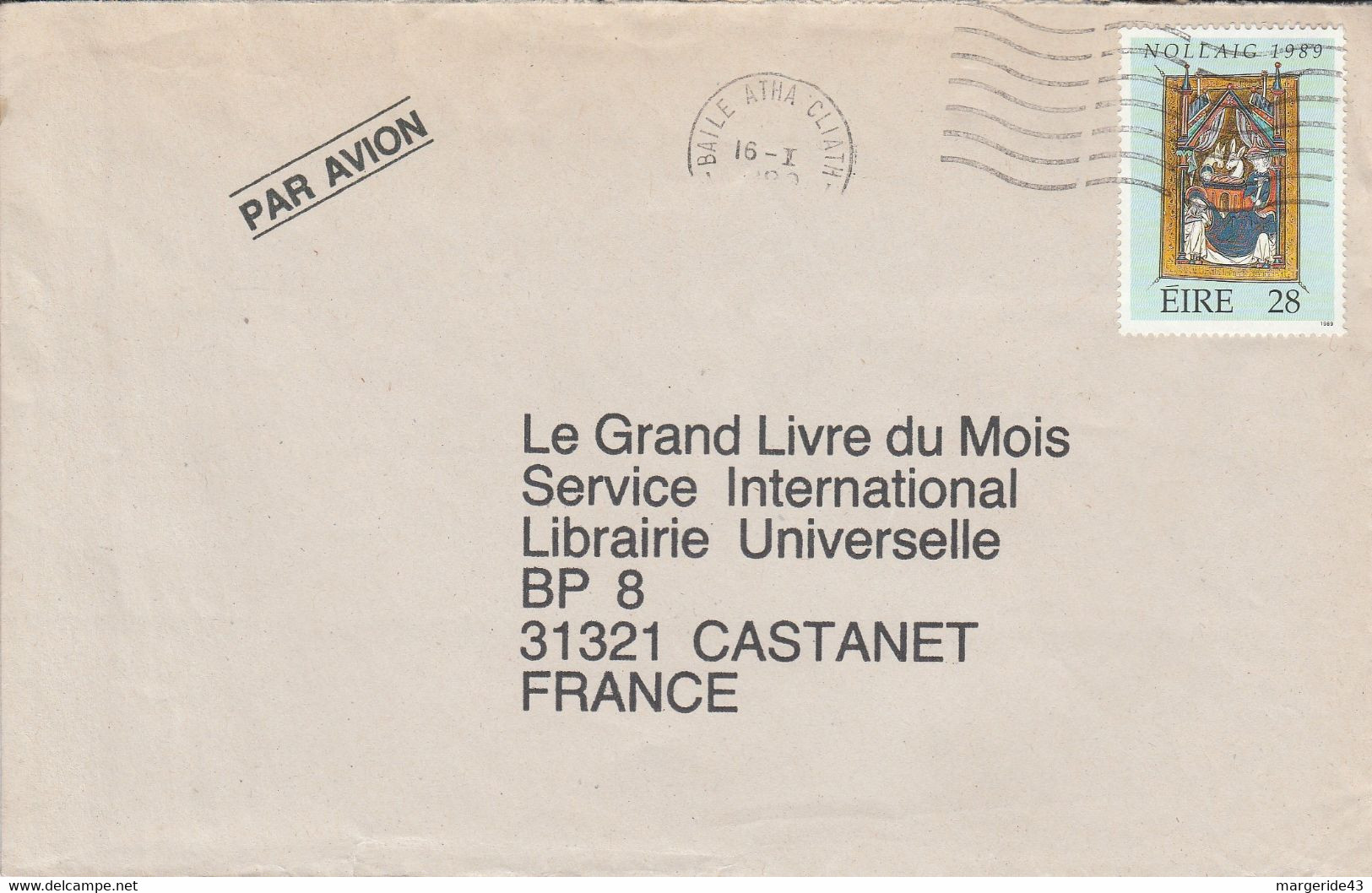 IRLANDE SEUL SUR LETTRE POUR LA FRANCE 1990 - Cartas & Documentos