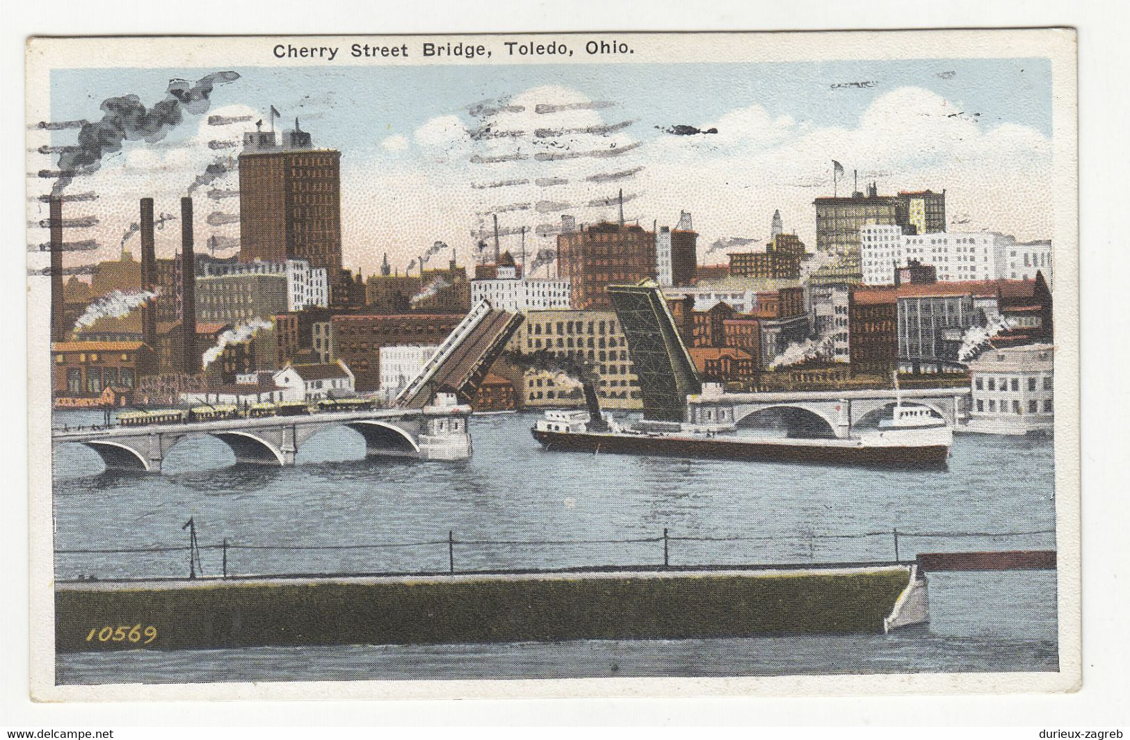 Cherry Street Bridge, Toledo, Ohio Old Postcard Posted 1921 To Switzerland B220425 - Toledo