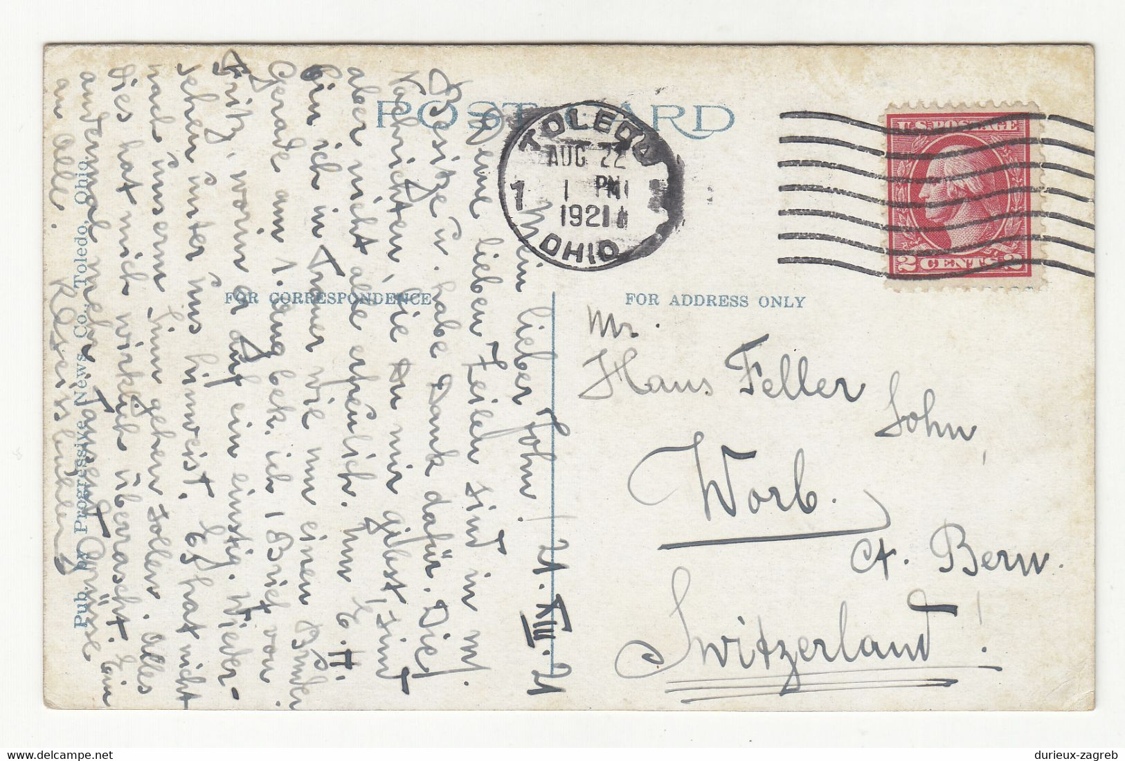 Cherry Street Bridge, Toledo, Ohio Old Postcard Posted 1921 To Switzerland B220425 - Toledo