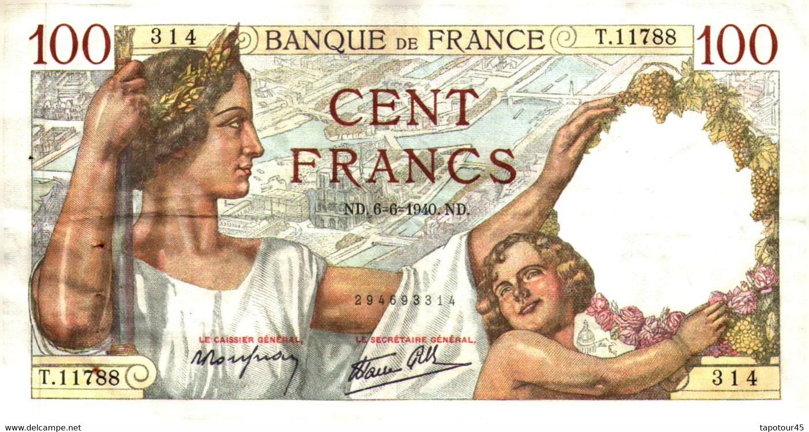 Billets  > France 100 Francs  >   ''Sully  1940"    >  5 Billets  (peux Servis) Voir Les Numéros Ci-dessous - 100 F 1939-1942 ''Sully''