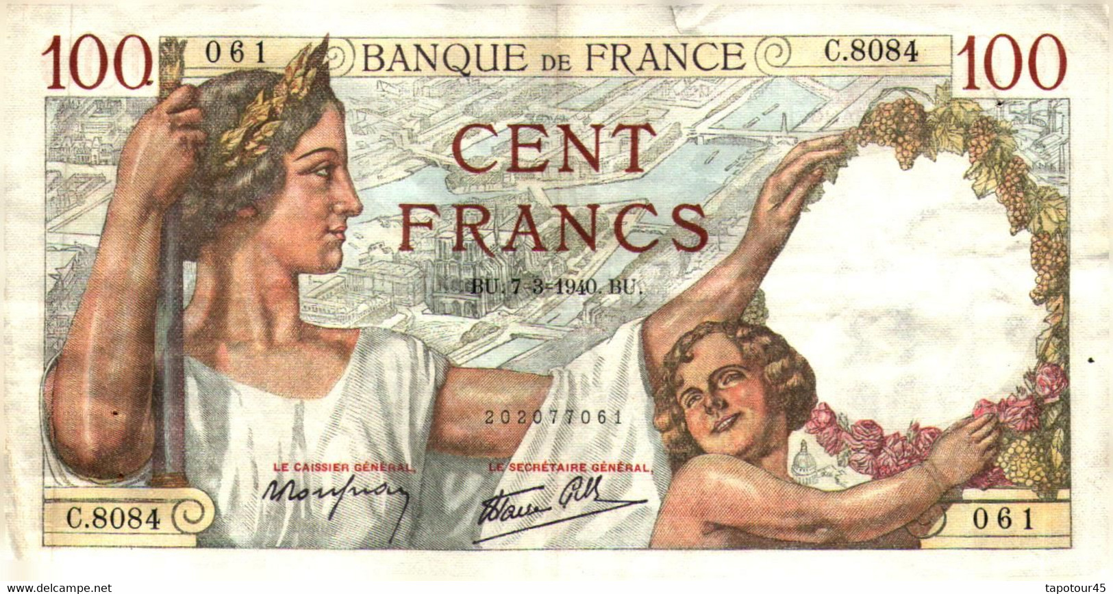 Billets  > France 100 Francs  >   ''Sully  1940"    >  5 billets  (peux servis) voir les numéros ci-dessous