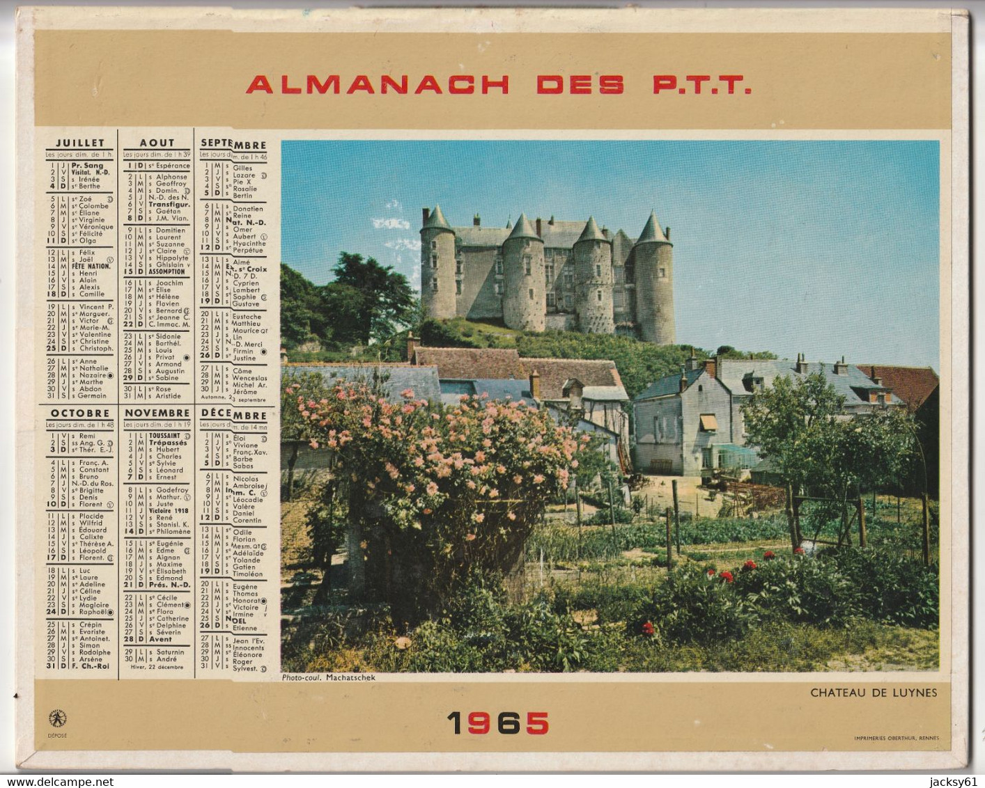 Almanach Des P.T.T. - 1965 - Carros Au Printemps - Château De Luynes - Petit Format : 1961-70