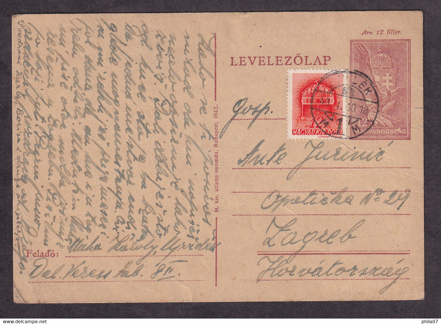Hungarian Occupation Of Vojvodina. Stationery Sent From Ujvidek (Novi Sad) To Zagreb 10.01. 1943 / As Is On Scans - Otros & Sin Clasificación