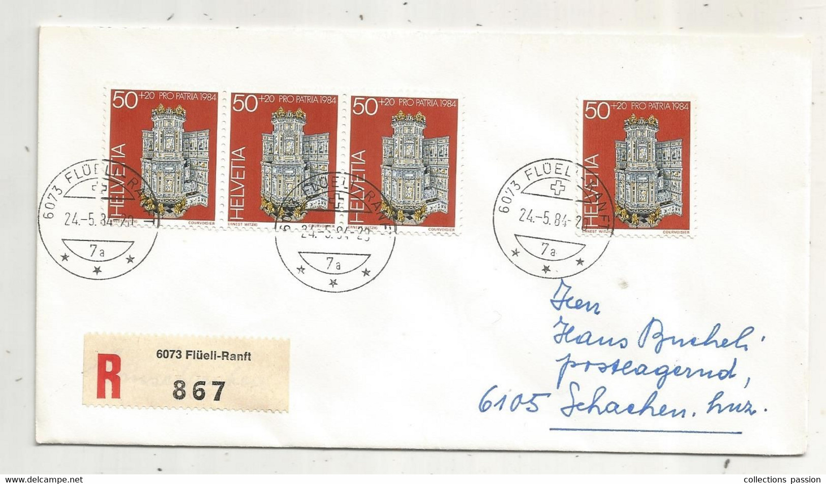 Lettre , Suisse , FLÜELI-RANFT , 1984 , SCHACHEN (LU) 6105, R , Recommandé , 2 Scans ,  Bloc De 3 - Storia Postale