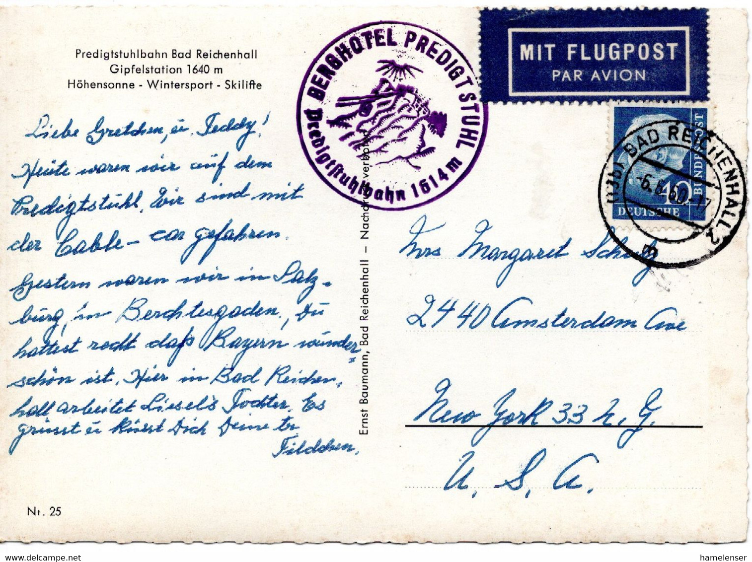 58548 - Bund - 1959 - 40Pfg Heuss II EF A LpAnsKte BAD REICHENHALL -> New York, NY (USA) - Lettres & Documents