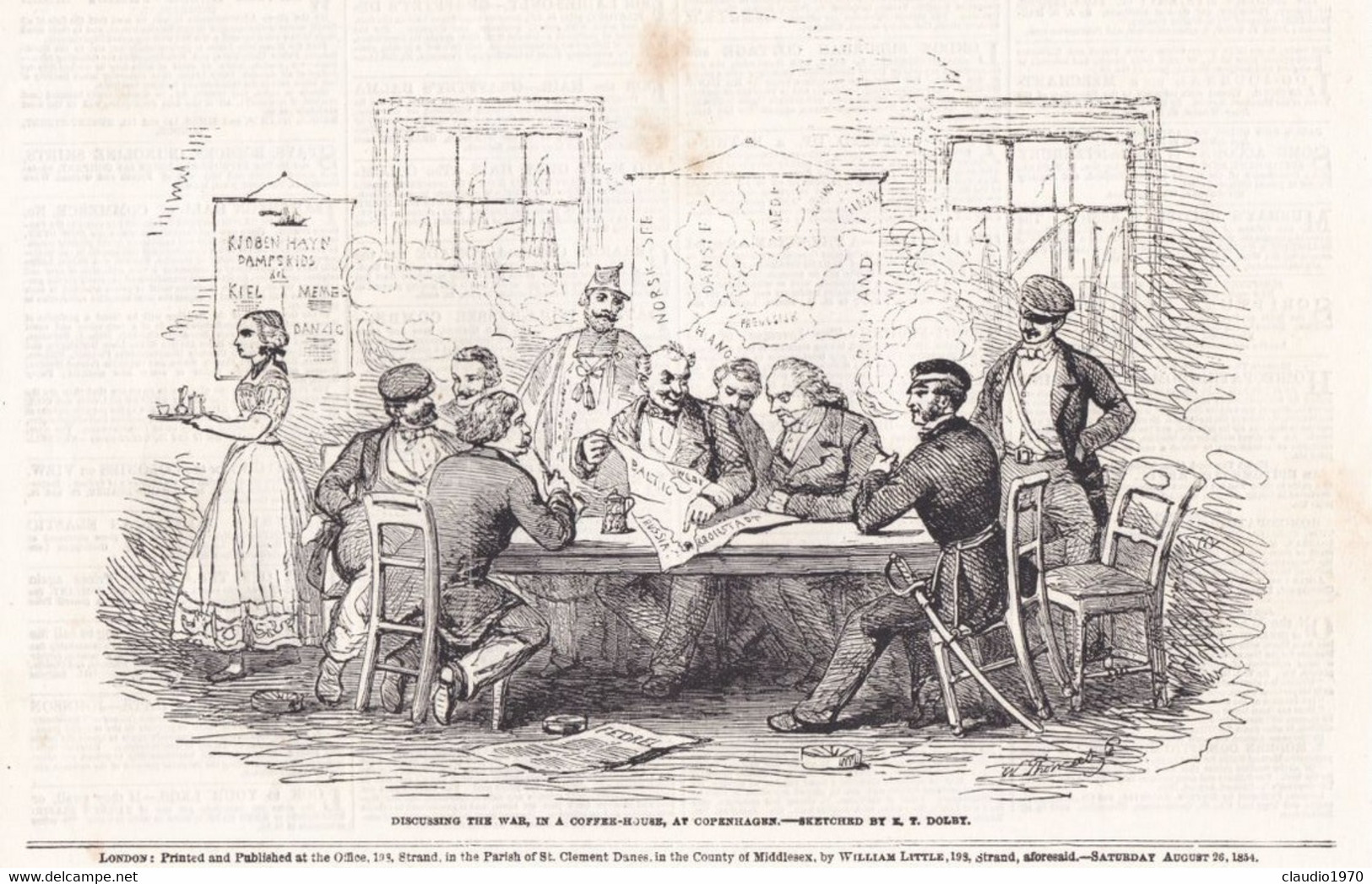 THE ILLUSTRATED LONDON NEWS  - RITAGLIO - STAMPA - DISCUSSING THE IN A COFFEE-HOUSE, AR COPENHAGEN. - SKETCHED BY E. T. - Unclassified