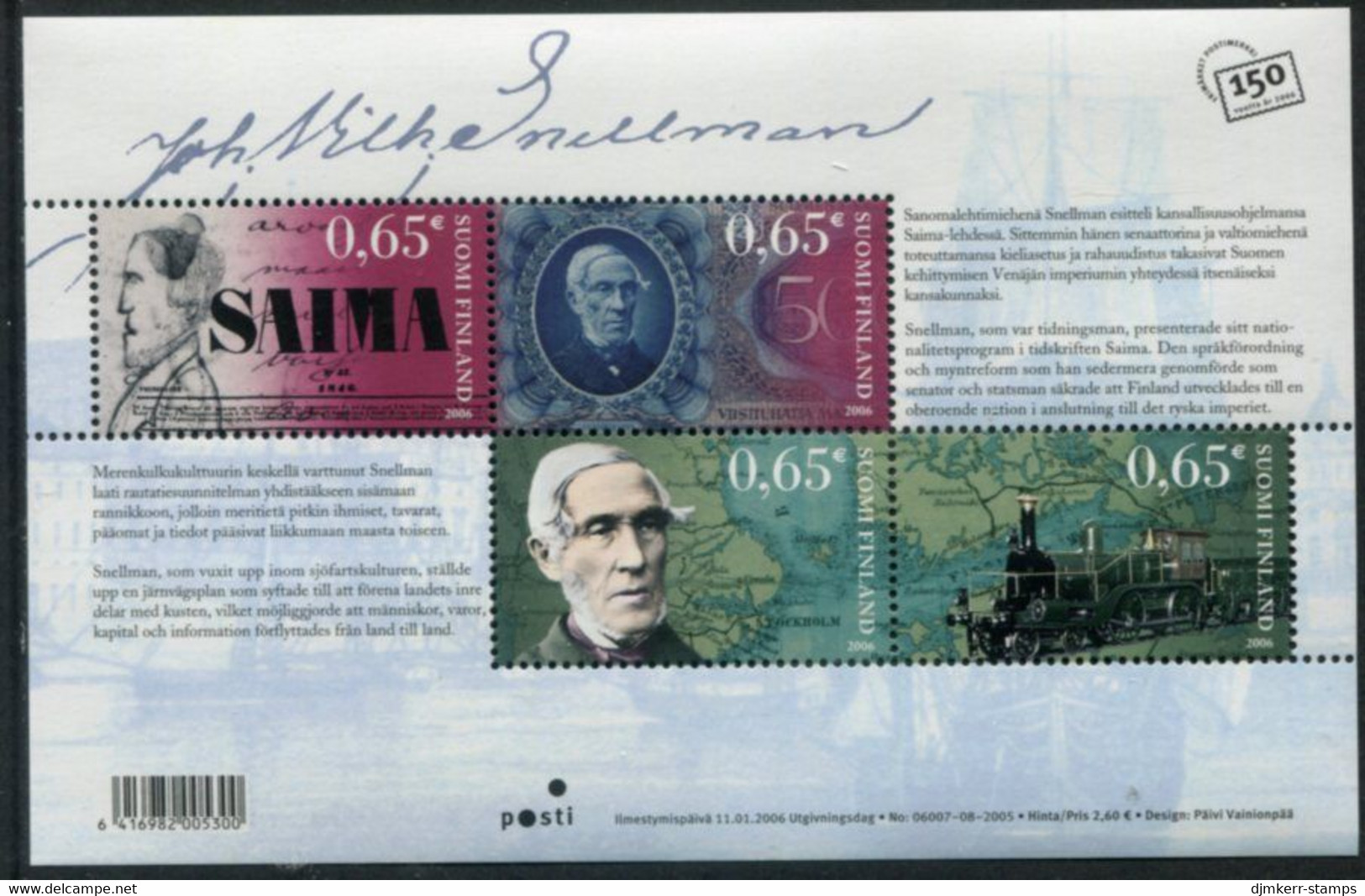 FINLAND 2006 Snellman Bicentenary Block MNH / **.  Michel  Block 39 - Nuevos