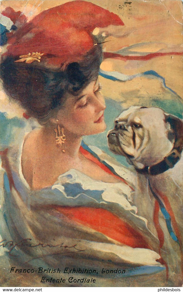 Carte Patriotique Franco/British Exhibition  " Entente Cordiale " Chien BOULEDOGUE - Patrióticos