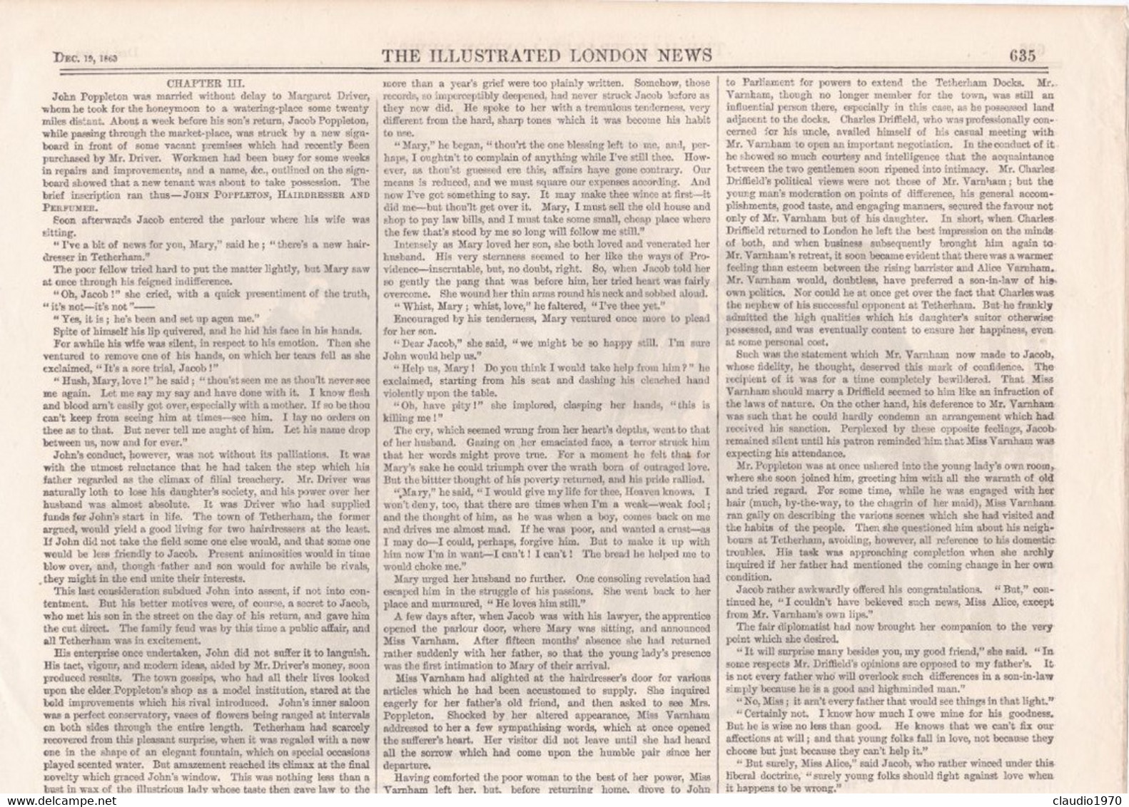 THE ILLUSTRATED LONDON NEWS  - RITAGLIO - STAMPA - "THE HAIRDRESSER OF TETHEEHAM, JOHN POPPLETON DENOUNCING THE BLUES - Ohne Zuordnung