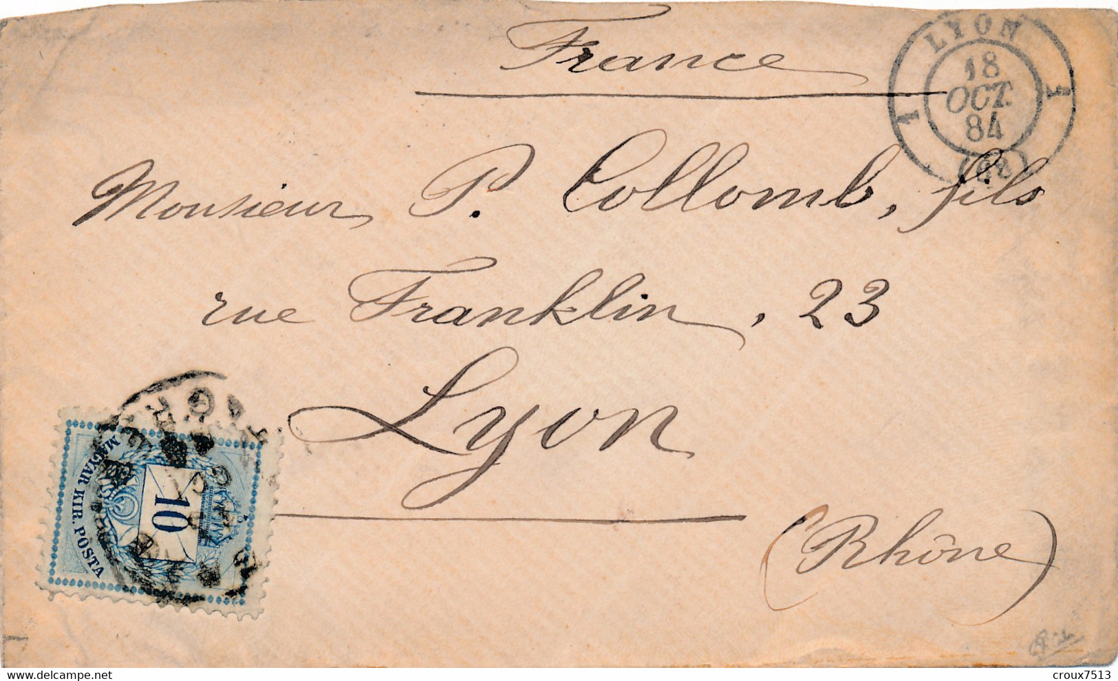 1884 Env Pour Lyon Signée Calves TB. - Lettres & Documents