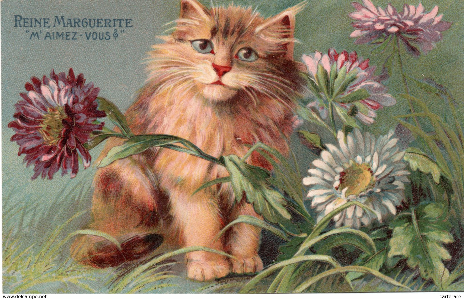 CHAT,CAT,CHASSEUR,JOUEUR,1900,CARTE ANCIENNE,REINE MARGUERITE - Cats