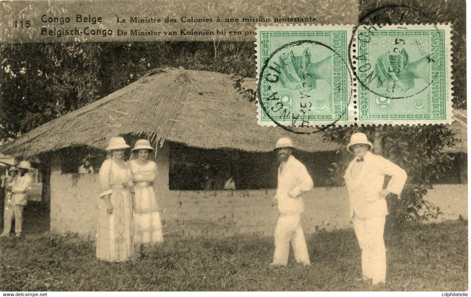 CONGO BELGE ENTIER POSTAL N°115 LE MINISTRE DES COLONIES A UNE MISSION PROTESTANTE AVEC AFFR COMPL SUR LE DEVANT + OBL.. - Postwaardestukken